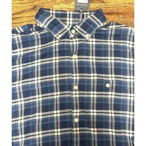 Vineyard Vines Slim Longshore Flannel Shirt Cotton/ Linen Blend Deep Bay Sz L